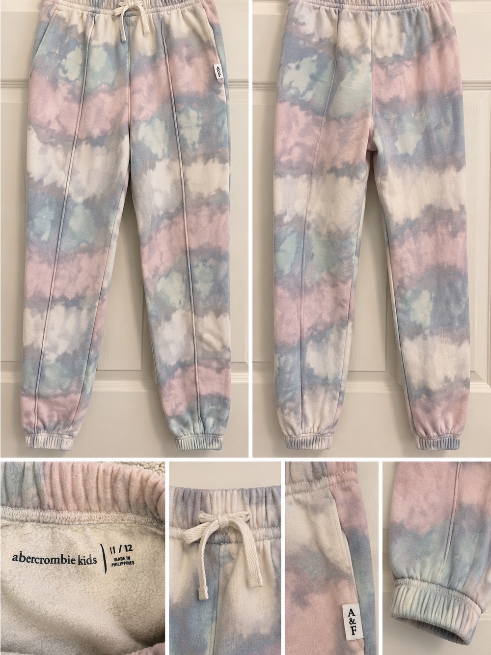 abercrombie kids Pastel Tie-Dye Joggers - Pink, Blue, Cream